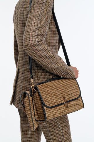 Medium Leonora Bag in Camel Multi Suede Houndstooth