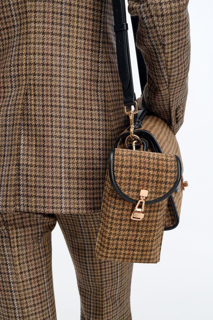 Sunglasses Pouch in Camel Multi Suede Houndstooth