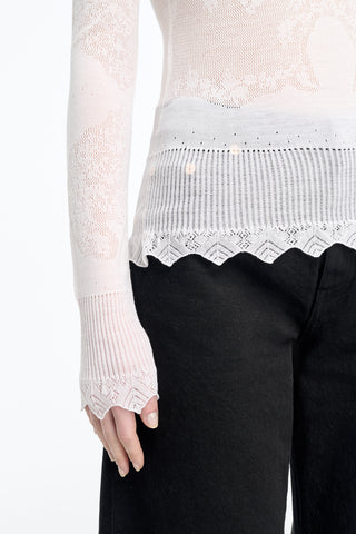Severn Pointelle Knit Lace Henley in White Merino Wool