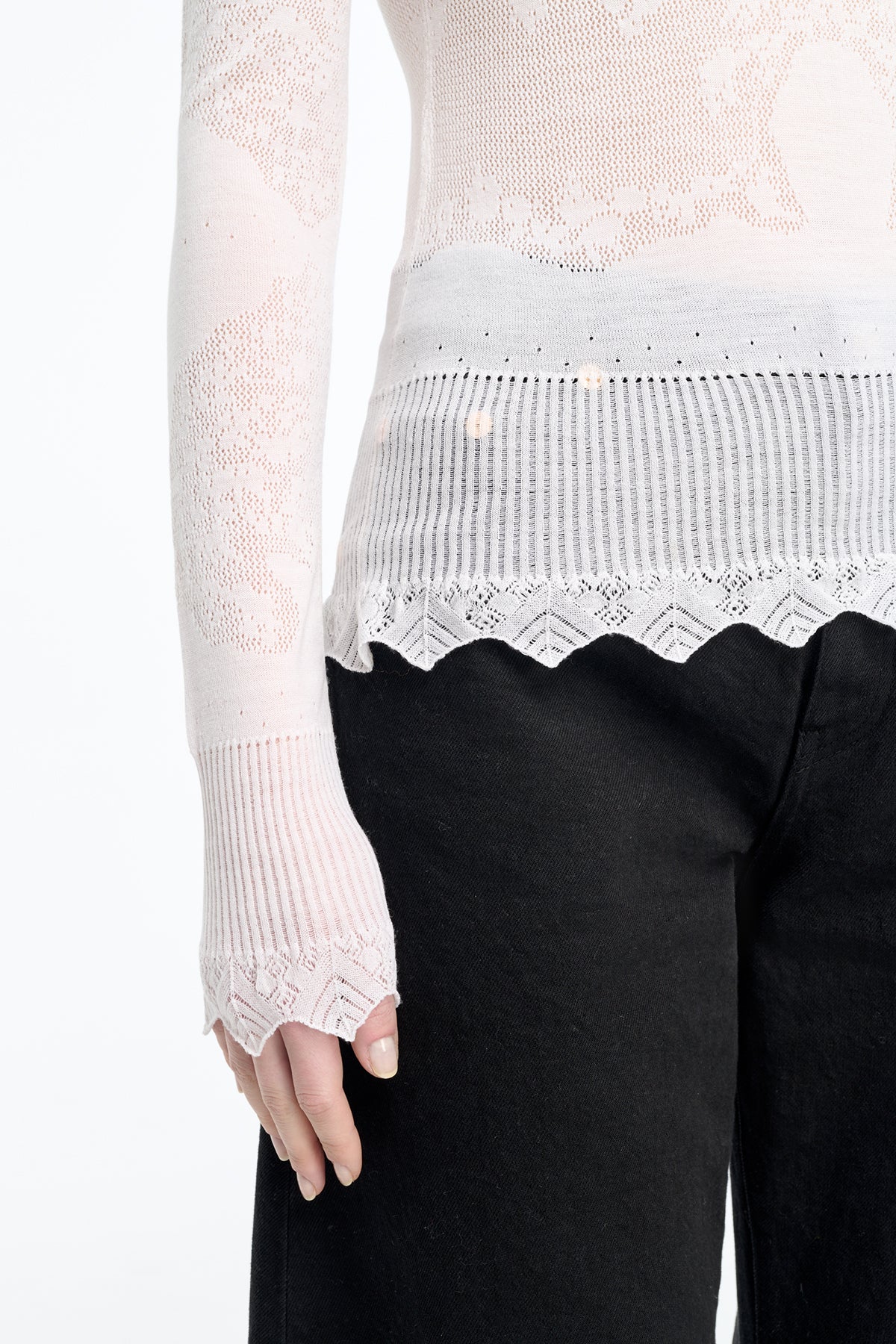 Severn Knit Henley in White Merino Wool Lace