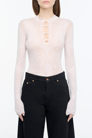 Severn Pointelle Knit Lace Henley in White Merino Wool
