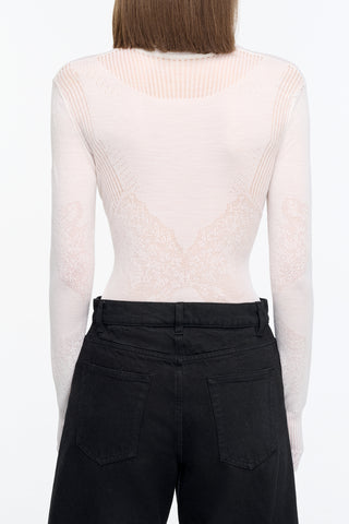 Severn Pointelle Knit Lace Henley in White Merino Wool