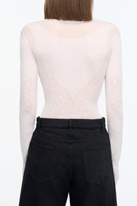 Severn Knit Henley in White Merino Wool Lace