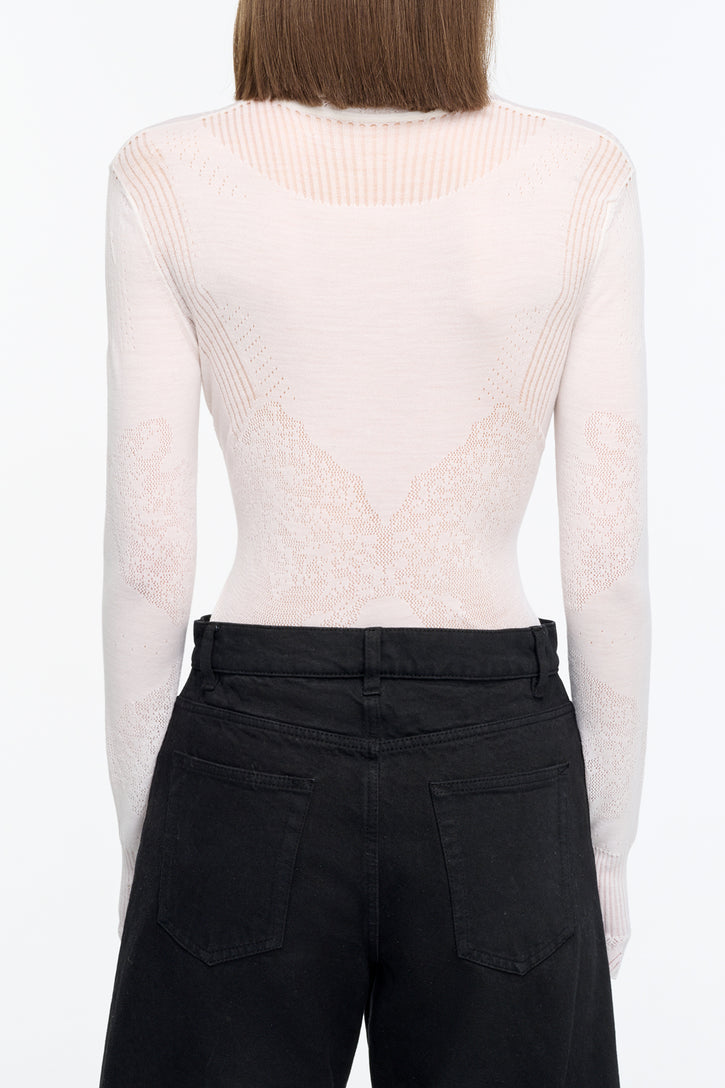 Severn Knit Henley in White Merino Wool Lace