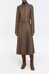Wesley Skirt in Camel Multi Wool Silk Houndstooth