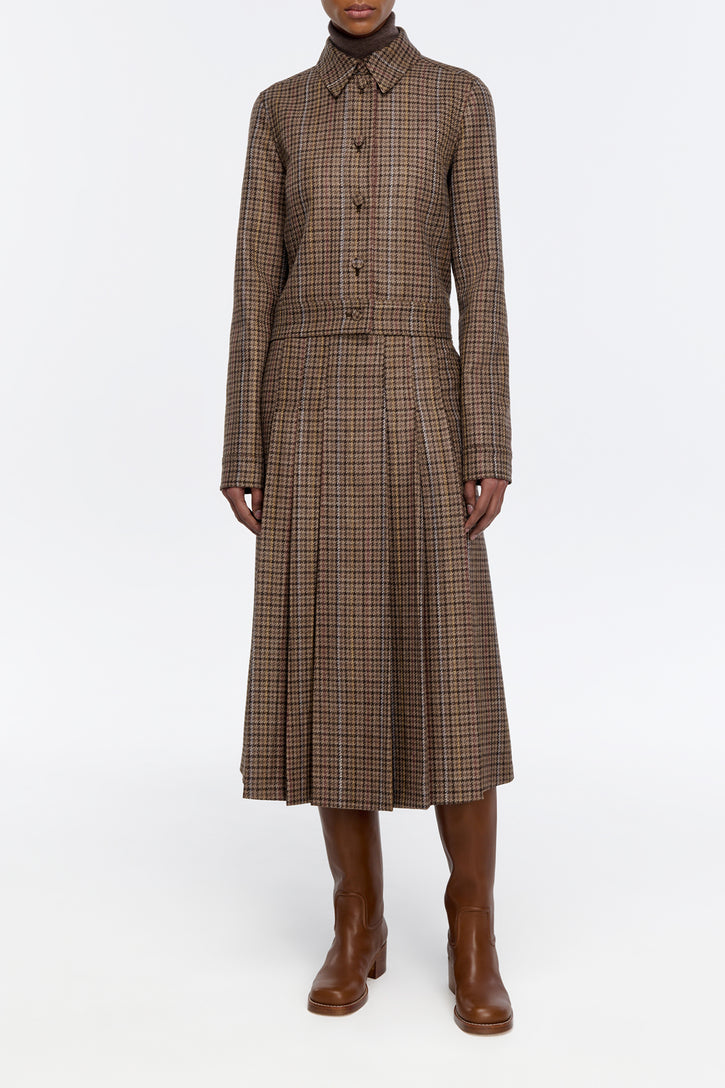 Thereza Jacket in Camel Multi Wool Silk Houndstooth