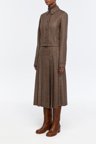 Thereza Jacket in Camel Multi Wool Silk Houndstooth
