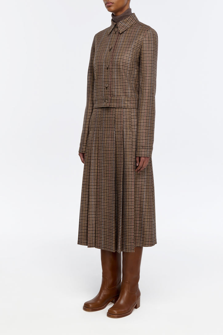 Thereza Jacket in Camel Multi Wool Silk Houndstooth