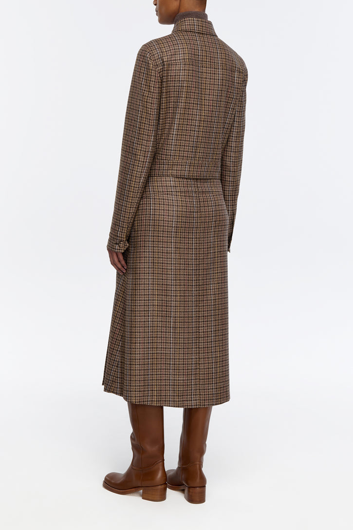 Thereza Jacket in Camel Multi Wool Silk Houndstooth