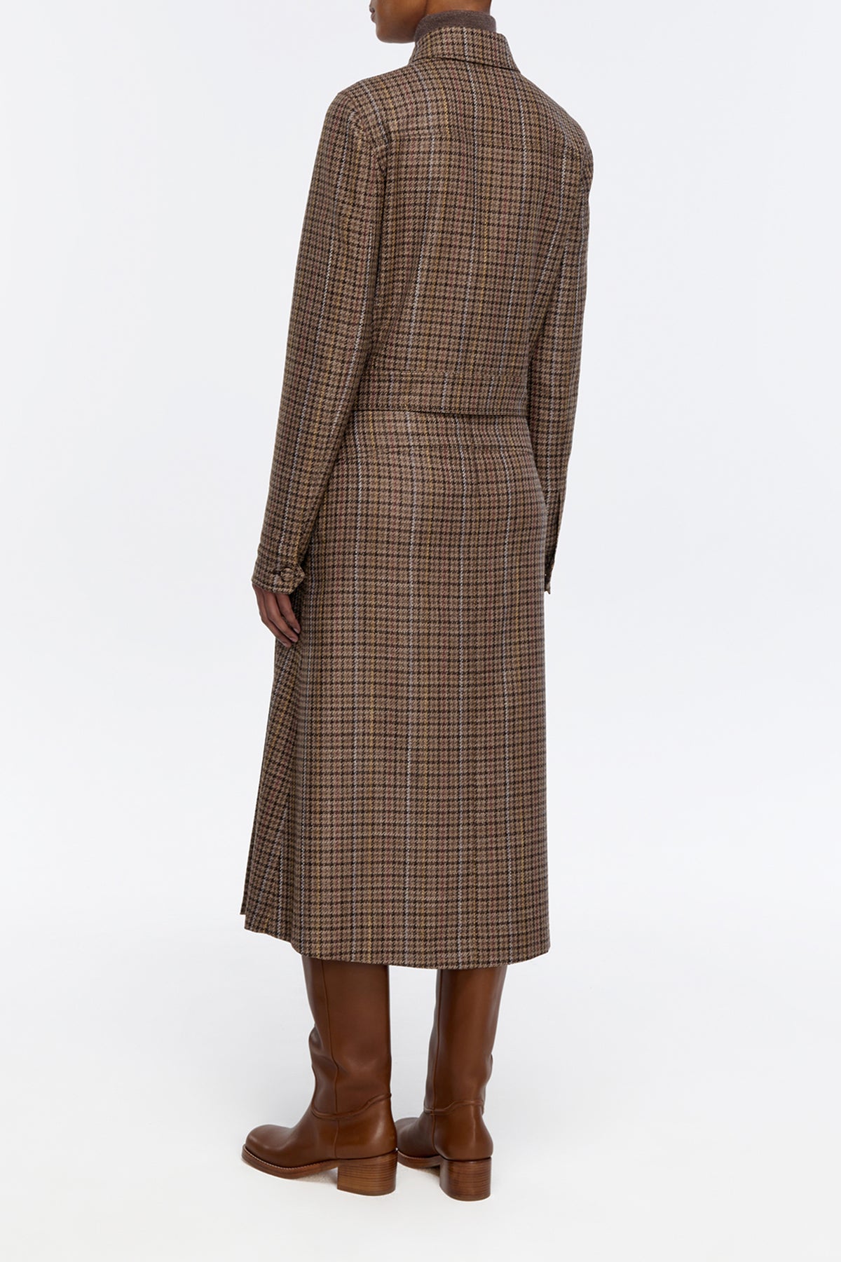 Thereza Jacket in Camel Multi Wool Silk Houndstooth