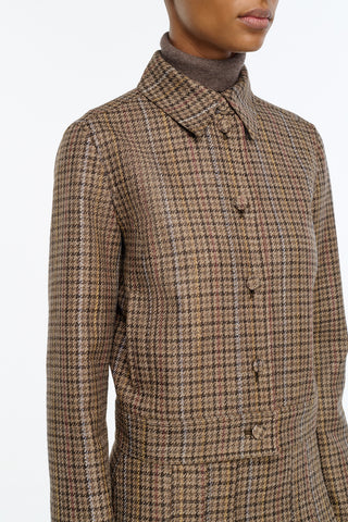 Thereza Jacket in Camel Multi Wool Silk Houndstooth