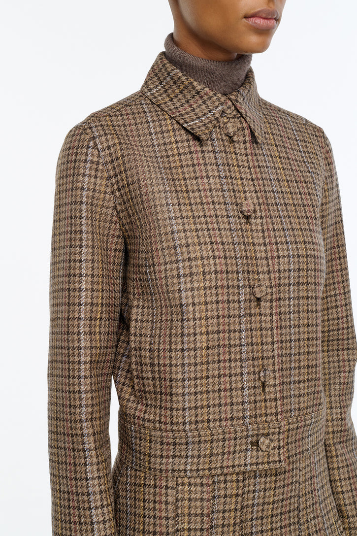 Thereza Jacket in Camel Multi Wool Silk Houndstooth