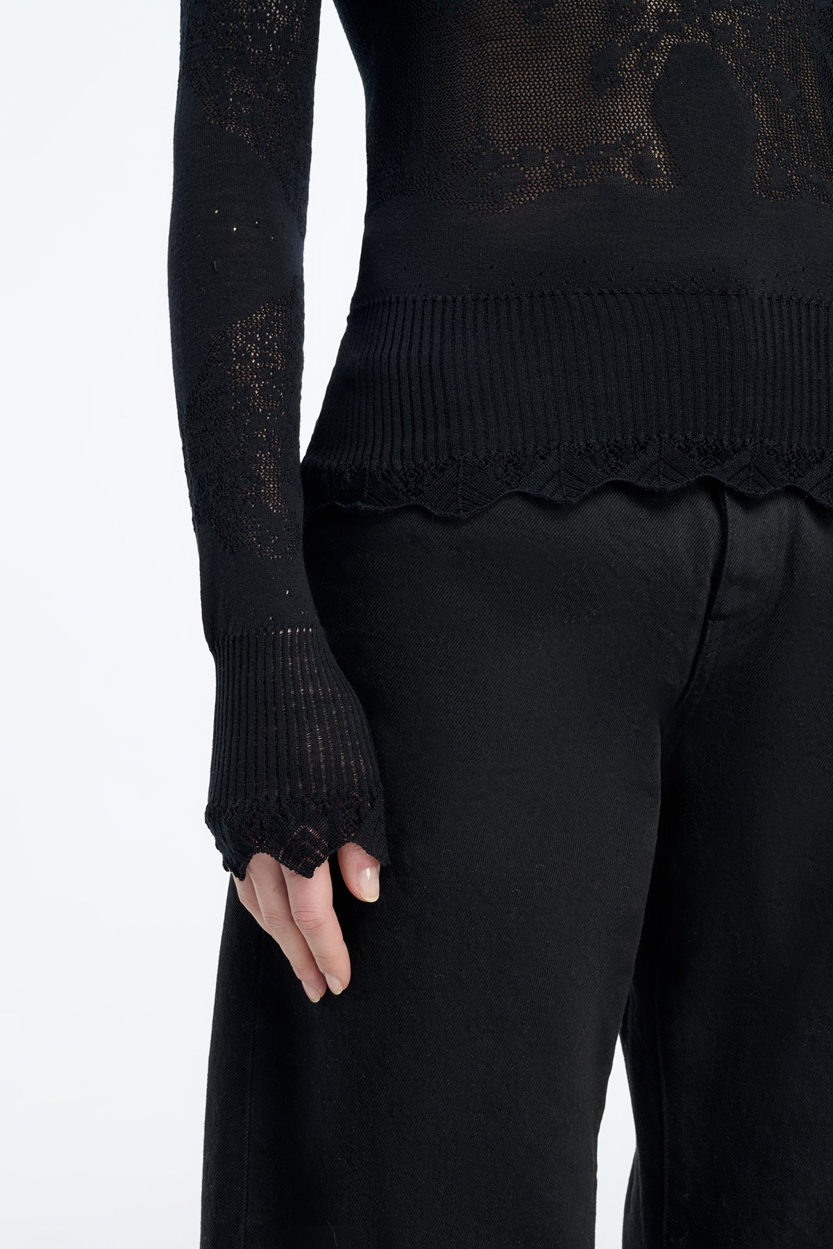 Severn Knit Henley in Black Merino Wool Lace