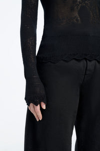 Severn Knit Henley in Black Merino Wool Lace