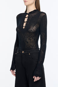 Severn Knit Henley in Black Merino Wool Lace
