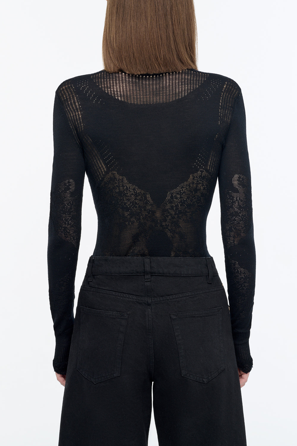 Severn Knit Henley in Black Merino Wool Lace
