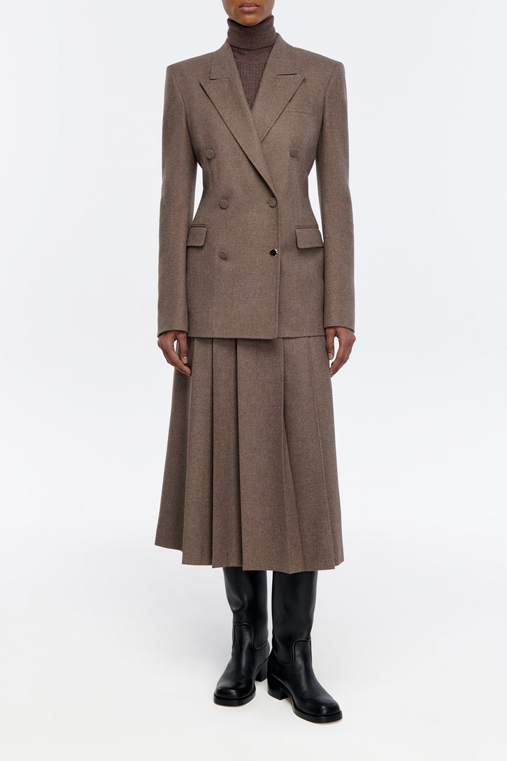 Wesley Pleated Skirt in Walnut Wool Cashmere Flannel