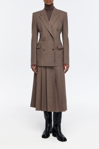 Wesley Pleated Skirt in Walnut Wool Cashmere Flannel