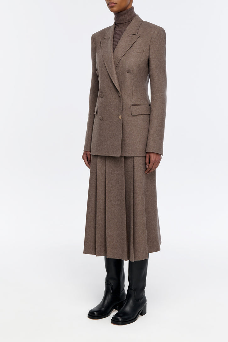 Wesley Pleated Skirt in Walnut Wool Cashmere Flannel