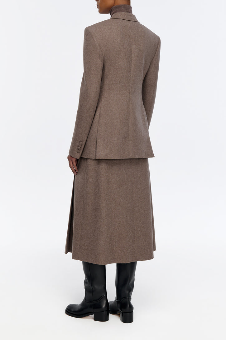 Wesley Pleated Skirt in Walnut Wool Cashmere Flannel
