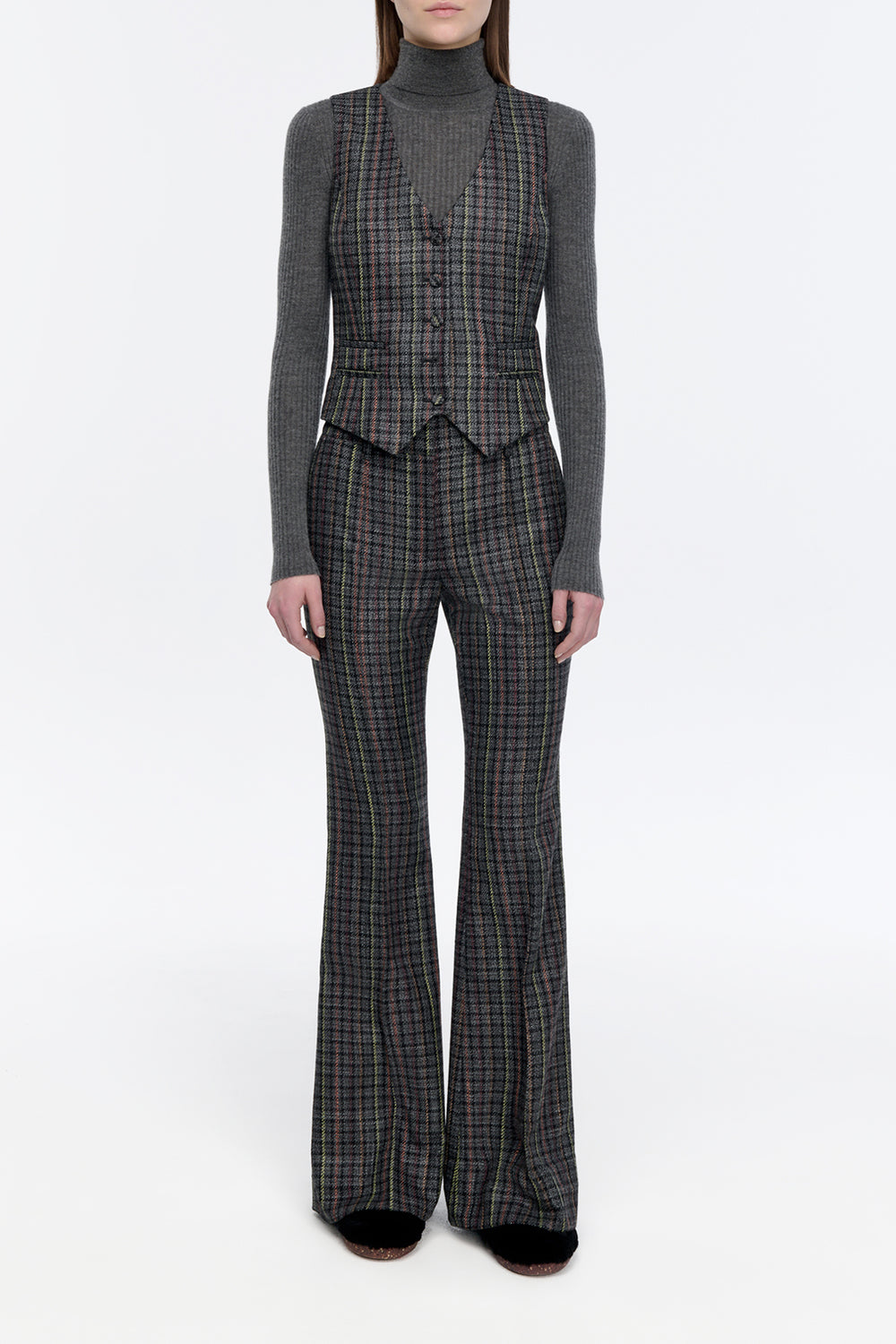 Rhein Pant in Charcoal Multi Wool Silk Houndstooth