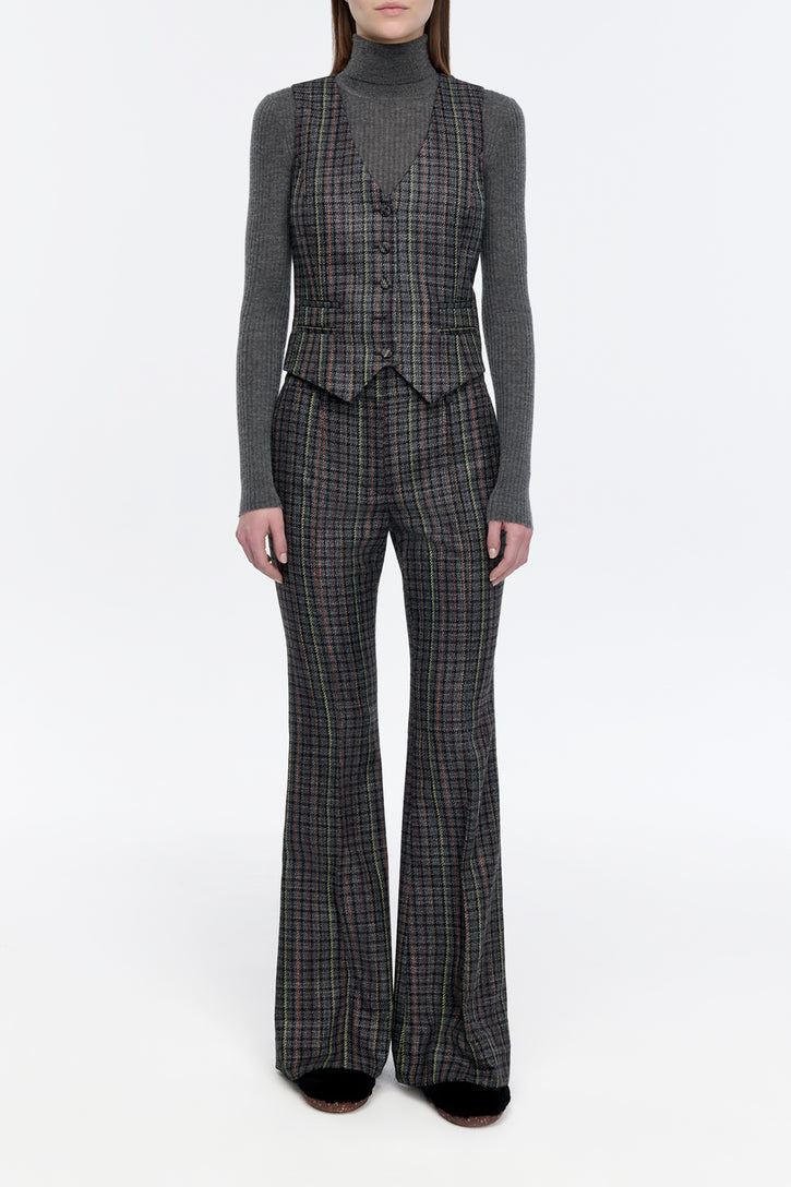 Coleridge Vest in Charcoal Multi Wool Silk Houndstooth