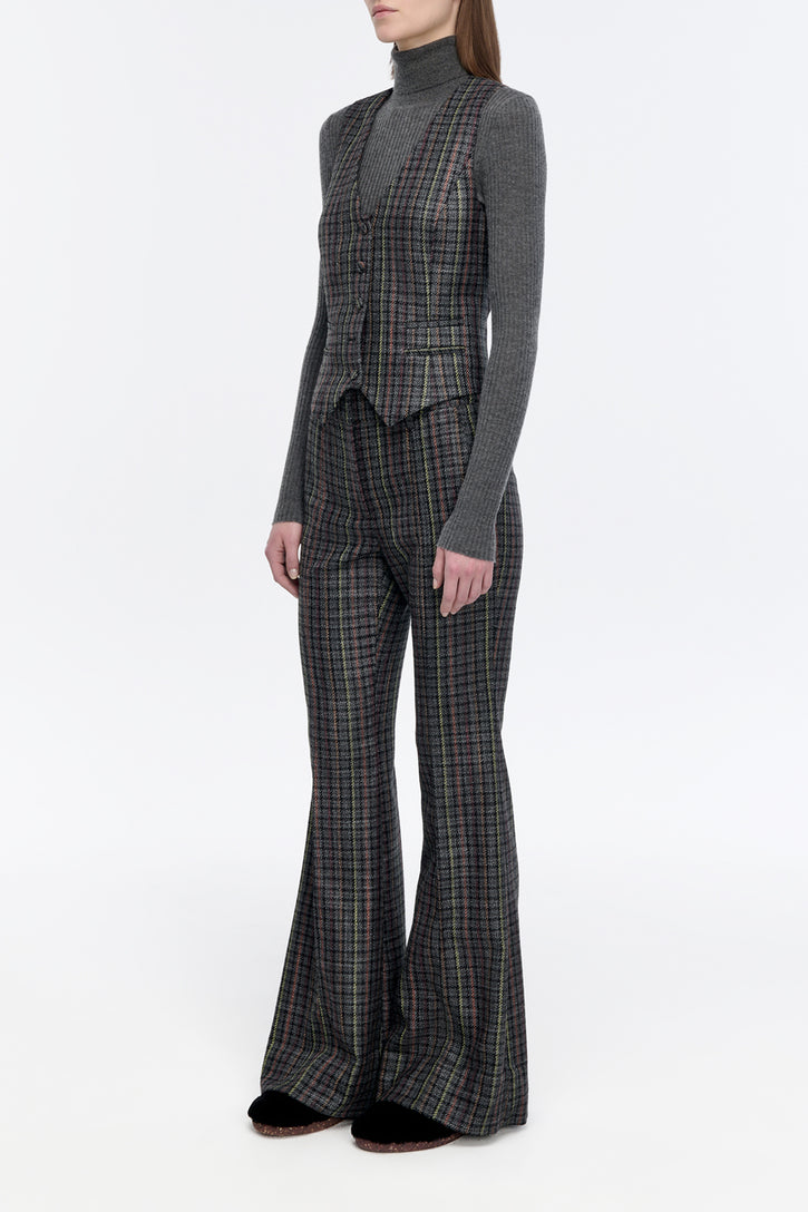 Coleridge Vest in Charcoal Multi Wool Silk Houndstooth