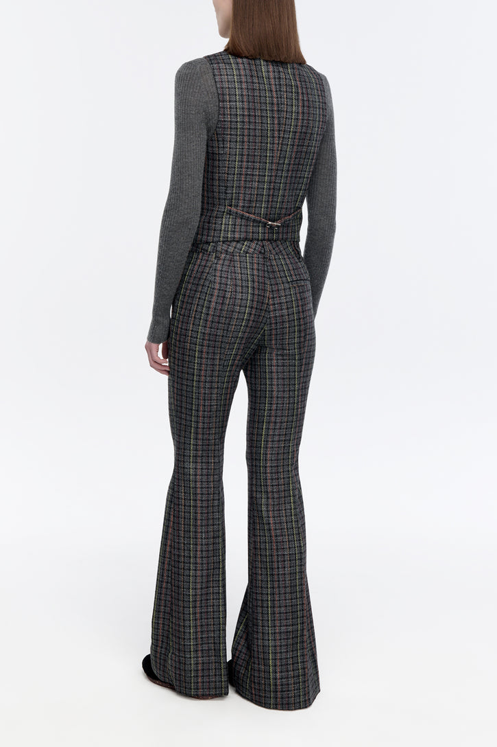 Coleridge Vest in Charcoal Multi Wool Silk Houndstooth
