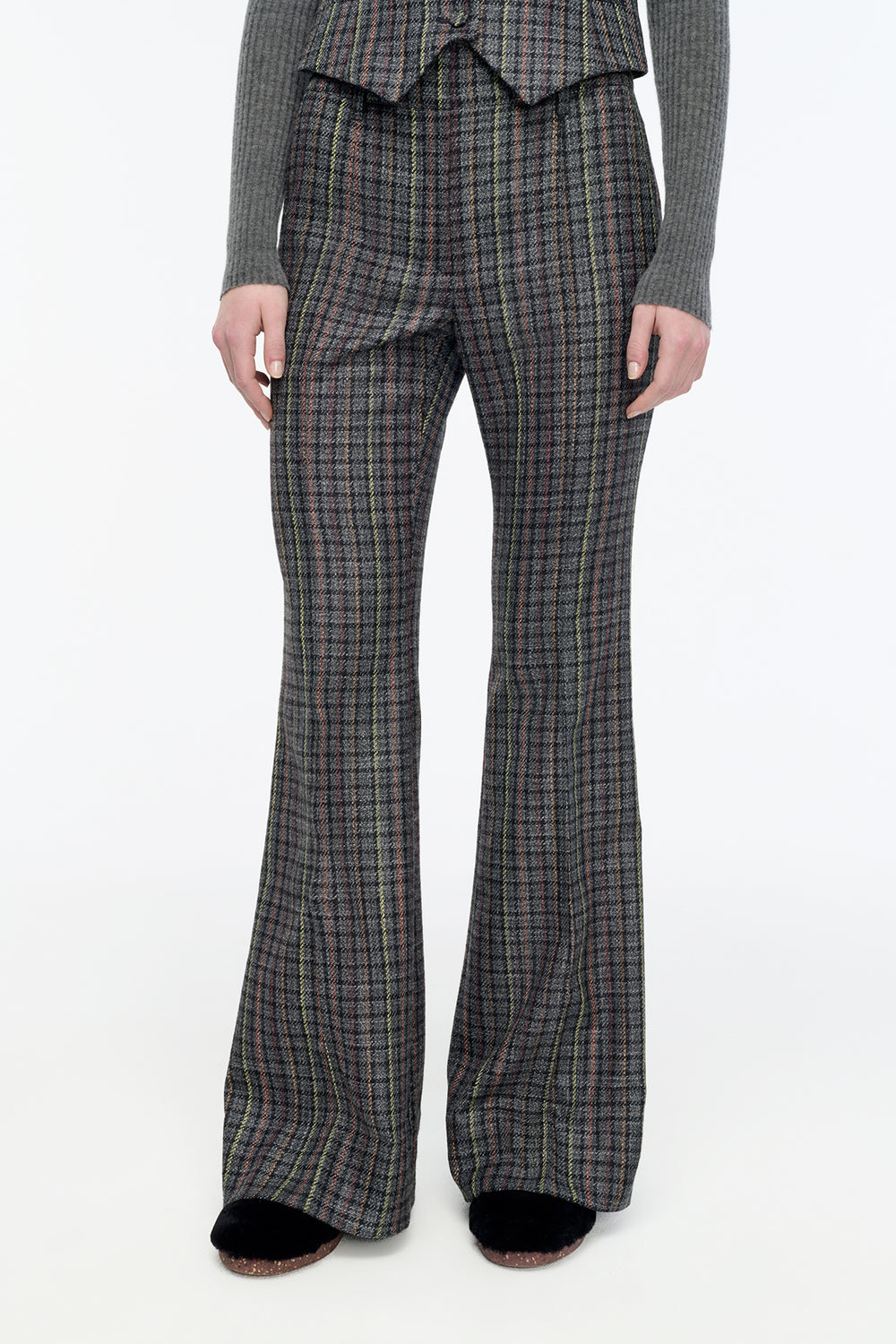 Rhein Pant in Charcoal Multi Wool Silk Houndstooth