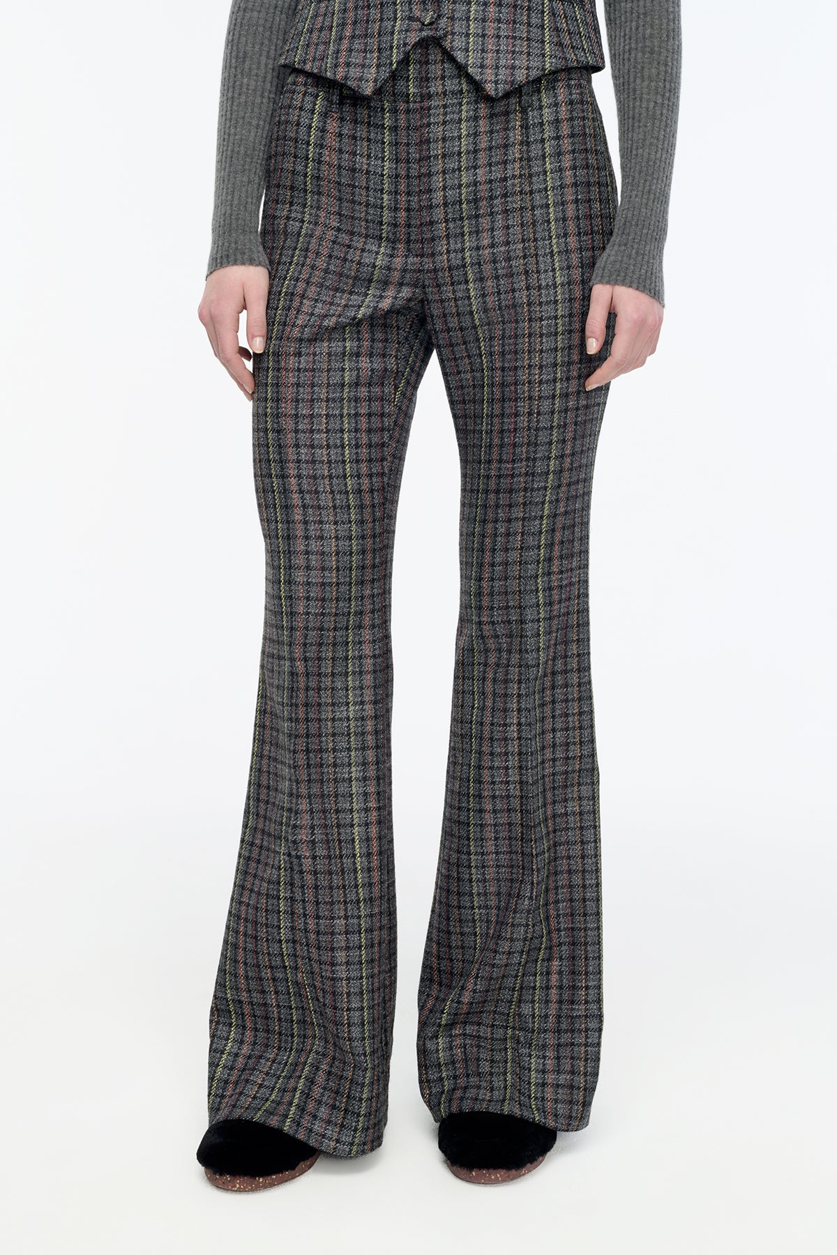 Rhein Pant in Charcoal Multi Wool Silk Houndstooth