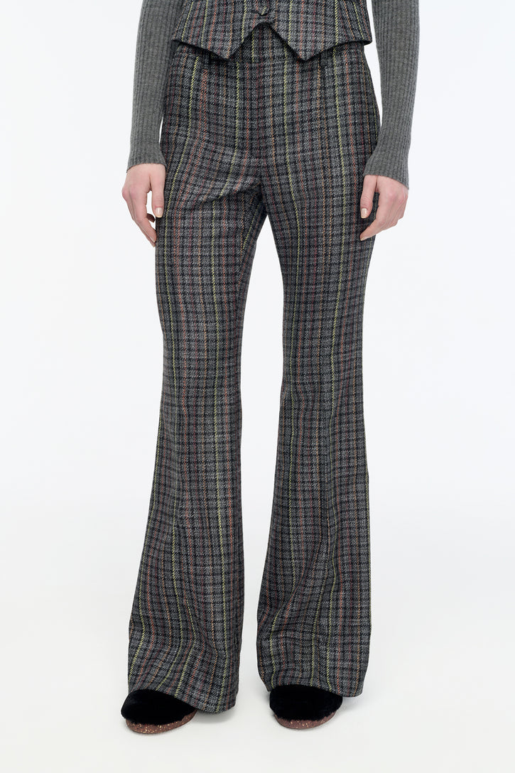 Rhein Pant in Charcoal Multi Wool Silk Houndstooth