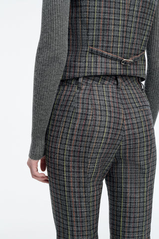 Rhein Pant in Charcoal Multi Wool Silk Houndstooth