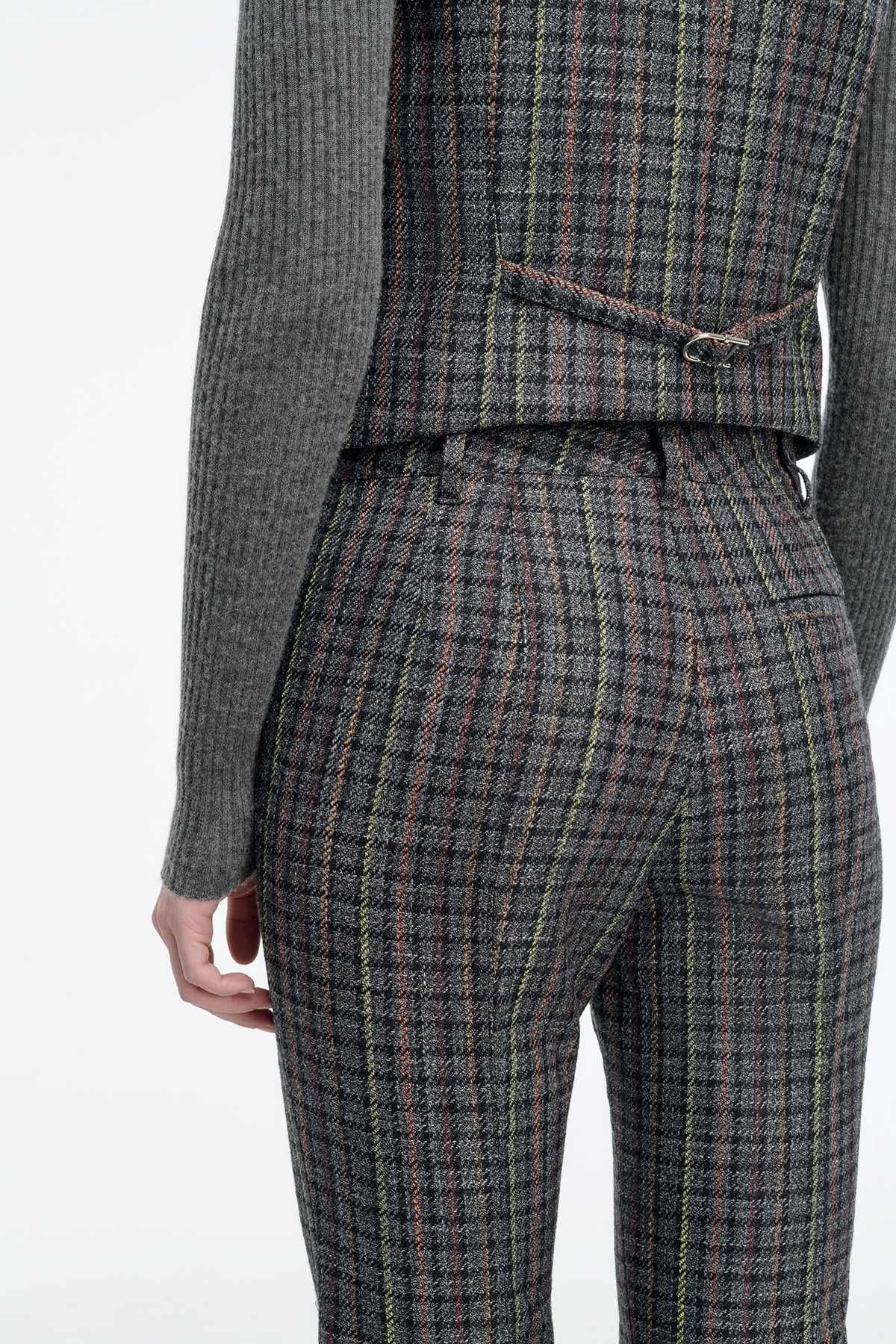 Rhein Pant in Charcoal Multi Wool Silk Houndstooth