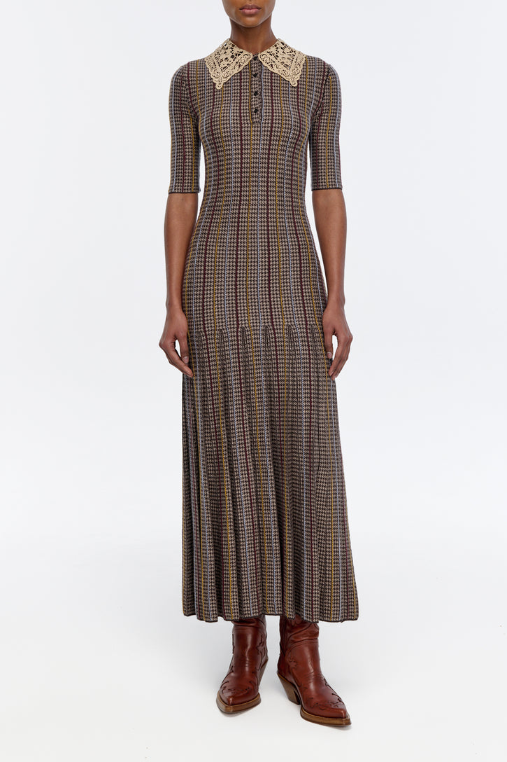 Shropshire Knit Dress in Camel Cashmere Silk with Collar