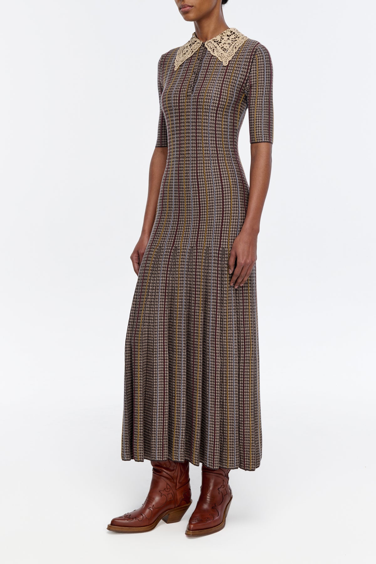 Shropshire Knit Dress in Camel Cashmere Silk with Collar