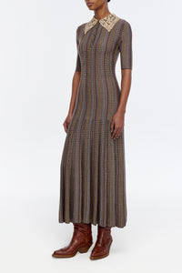 Shropshire Knit Dress in Camel Cashmere Silk with Collar