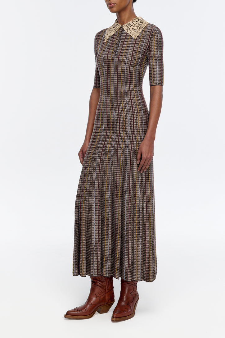 Shropshire Knit Dress in Camel Cashmere Silk with Collar