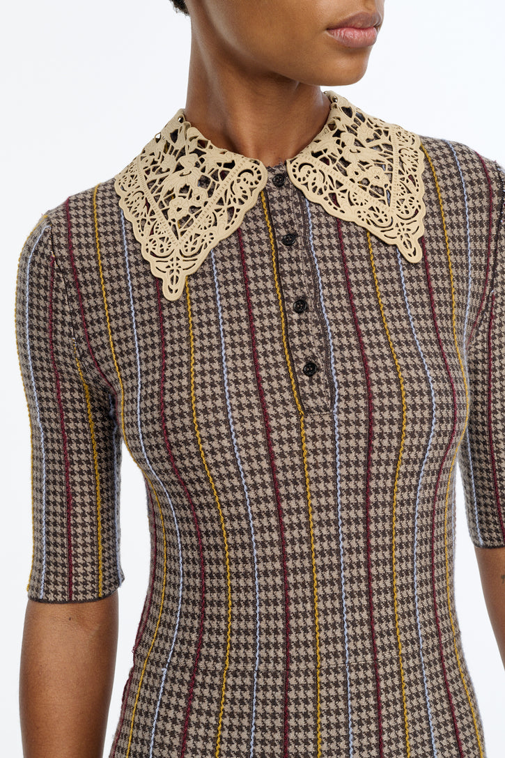 Shropshire Knit Dress in Camel Cashmere Silk with Collar