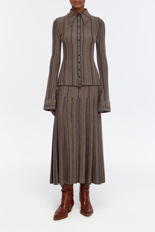 Prism Knit Skirt in Camel Multi Cashmere Silk Houndstooth