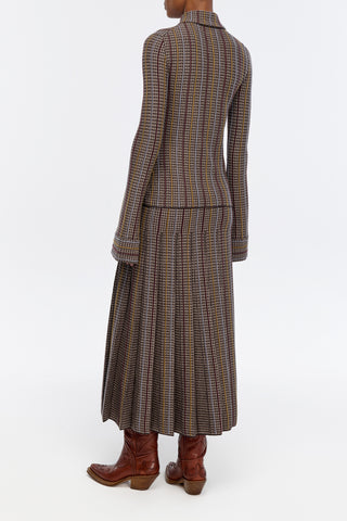 Prism Knit Skirt in Camel Multi Cashmere Silk Houndstooth