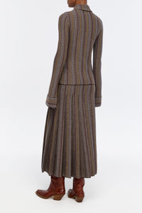Prism Knit Skirt in Camel Multi Wool Silk Cashmere Houndstooth