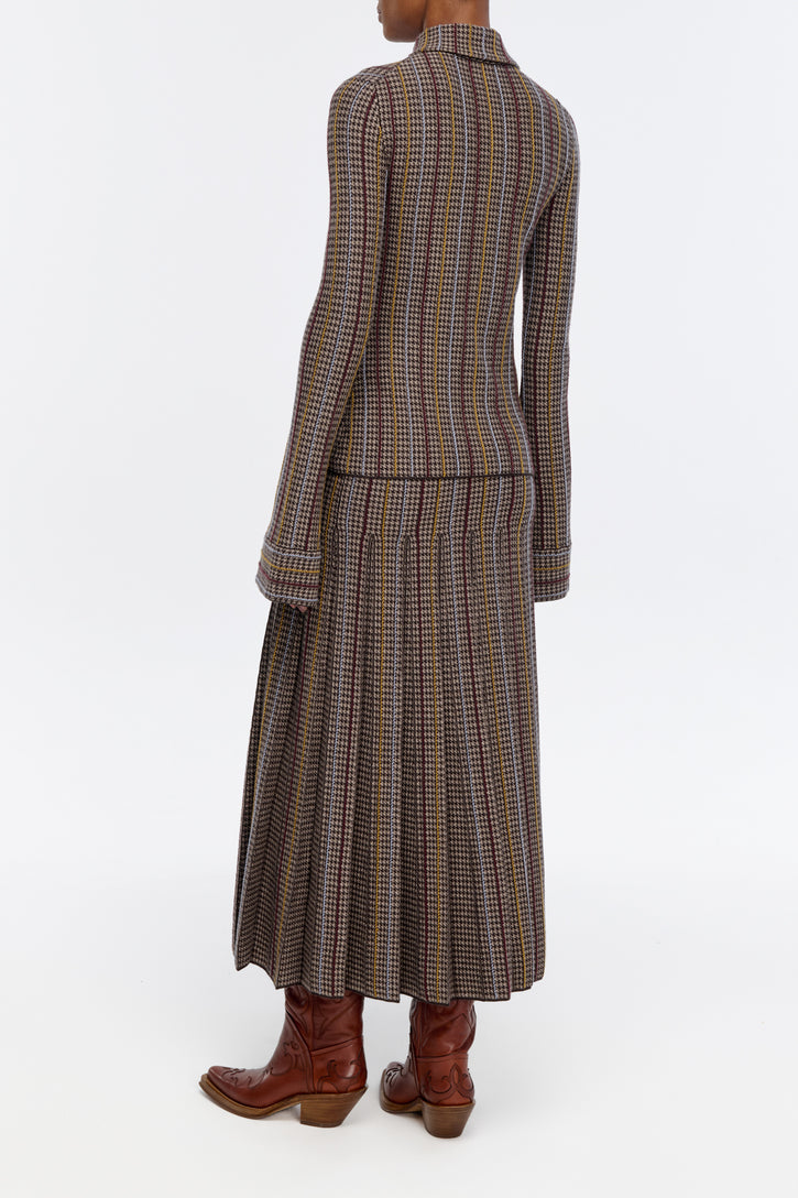 Prism Knit Skirt in Camel Multi Cashmere Silk Houndstooth