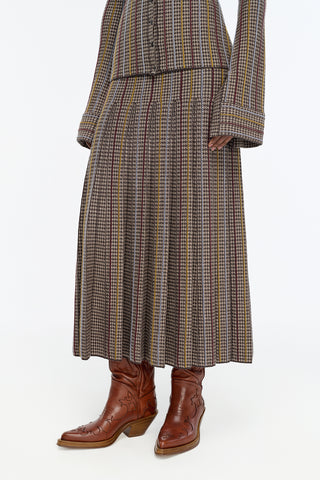 Prism Knit Skirt in Camel Multi Cashmere Silk Houndstooth