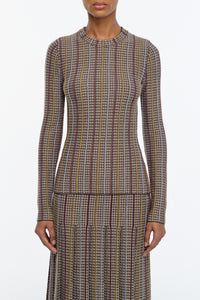 Pons Knit Sweater in Camel Multi Wool Silk Cashmere Houndstooth