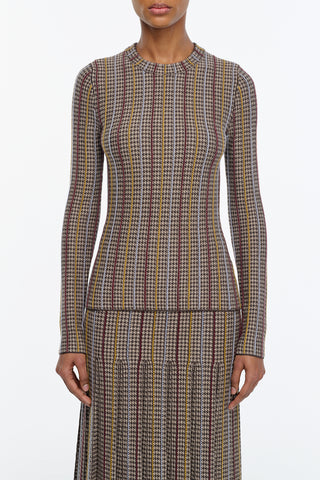 Pons Knit Sweater in Camel Multi Cashmere Silk Houndstooth