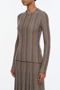Pons Knit Sweater in Camel Multi Wool Silk Cashmere Houndstooth