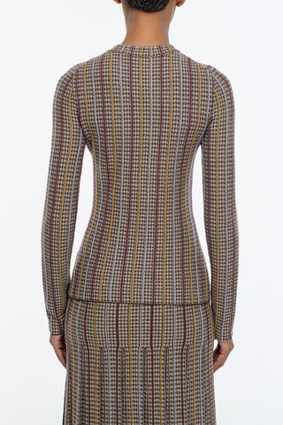 Pons Knit Sweater in Camel Multi Cashmere Silk Houndstooth