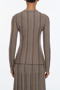Pons Knit Sweater in Camel Multi Wool Silk Cashmere Houndstooth