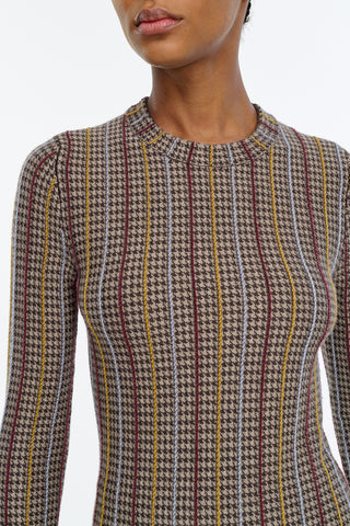 Pons Knit Sweater in Camel Multi Cashmere Silk Houndstooth
