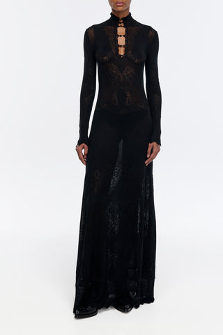 Solace Pointelle Knit Lace Dress in Black Merino Wool